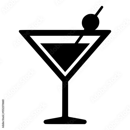 Black Minimalist Martini Glass Cocktail Icon with Garnish