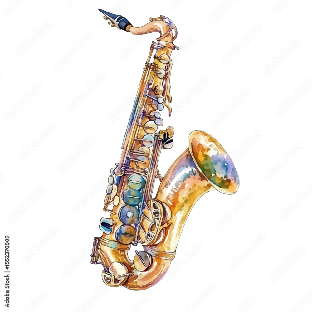 Woodwind Instruments, watercolor drawing vector, isolated on a white background.