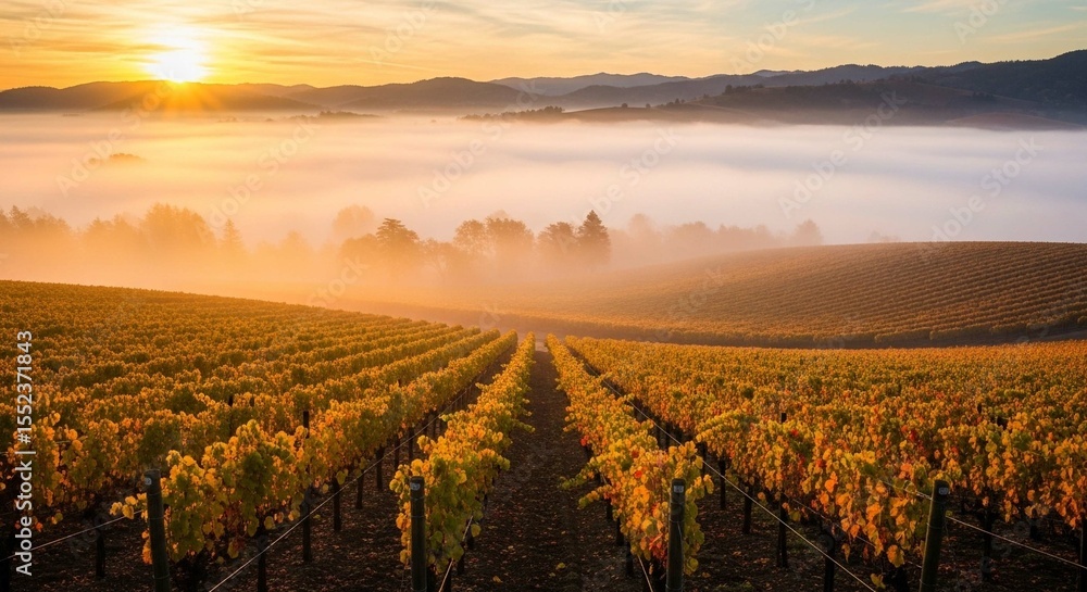 Fototapeta premium Tuscany Vineyards in Morning Fog