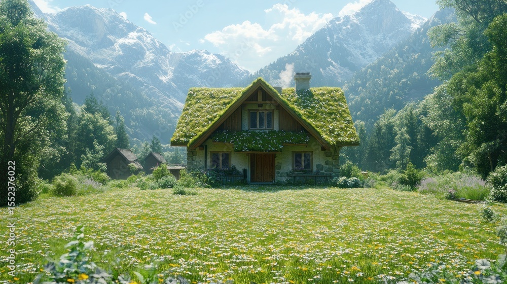 Fototapeta premium Alpine chalet nestled in a meadow