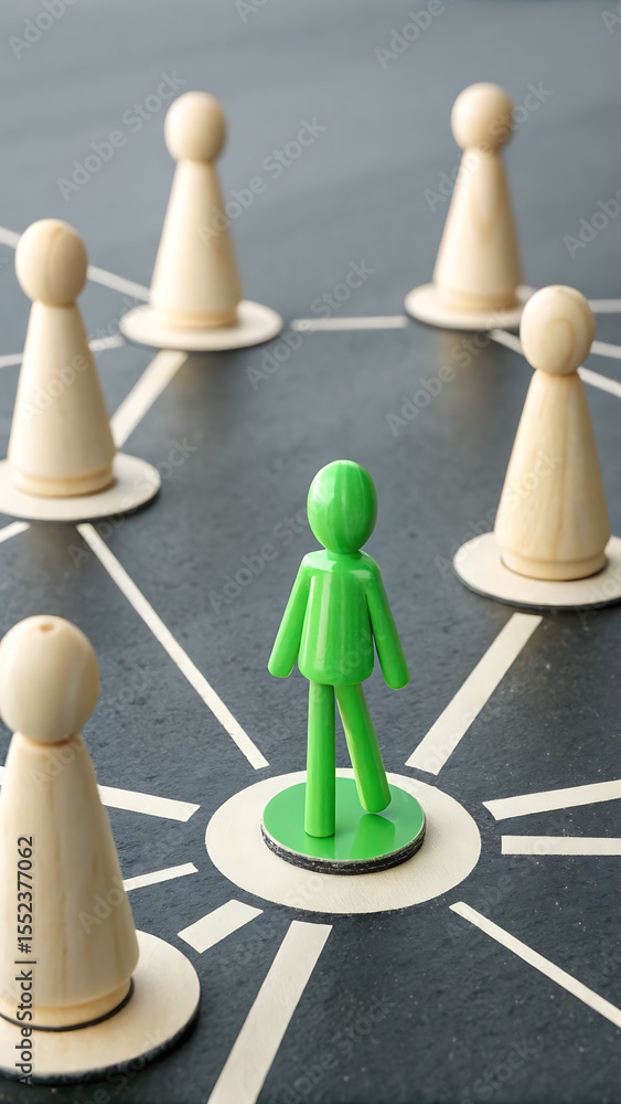 Green Figure Connected to Wooden Peg Network wooden pegs Green Figure Connected to Wooden Peg Network wooden pegs