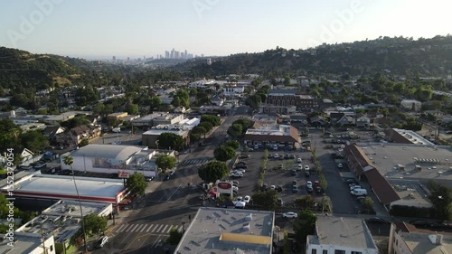 Aerial Highland Park and background downtown  Los Angeles California USA