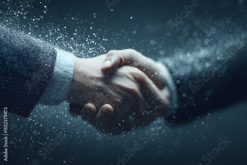 Business handshake in cinematic dust light effect