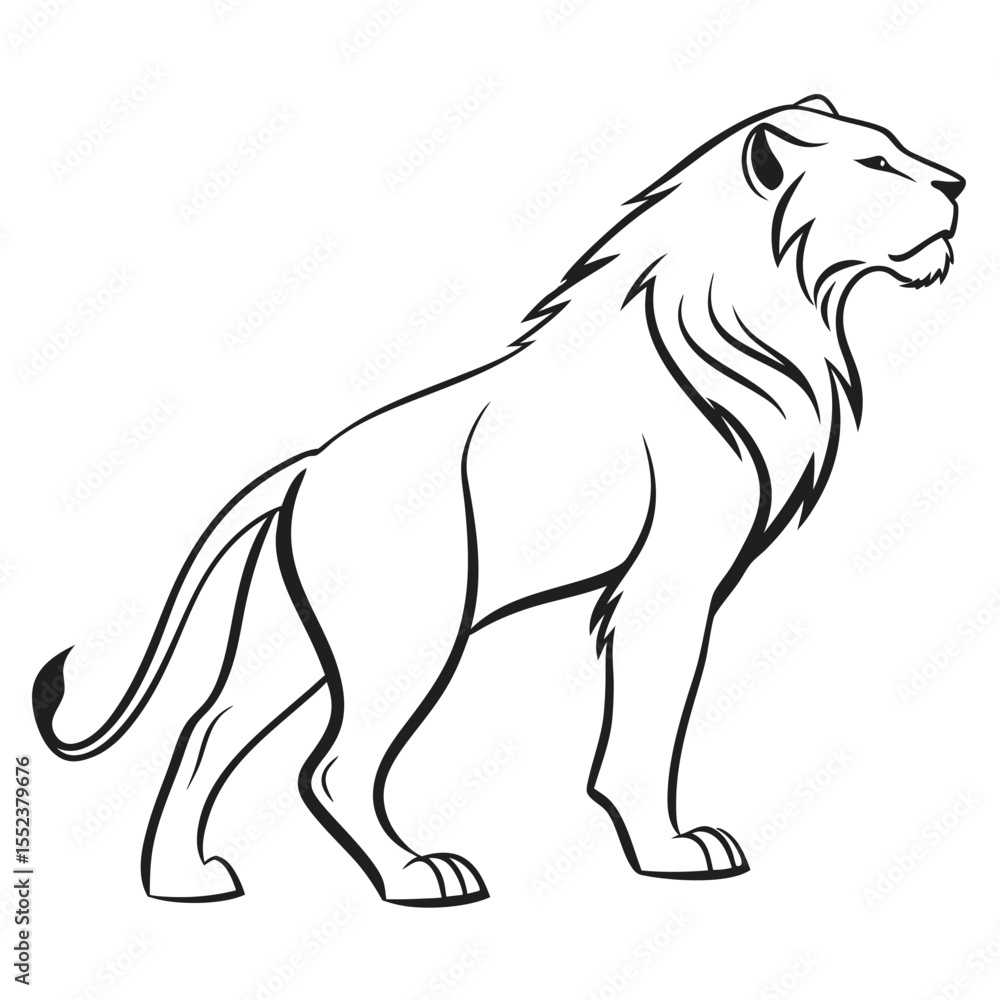 Majestic lion silhouette standing proudly representing power and strength on white background Majestic lion silhouette standing proudly representing power and strength on white background