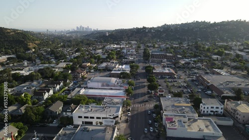 Aerial Highland Park and downtown  Los Angeles California USA