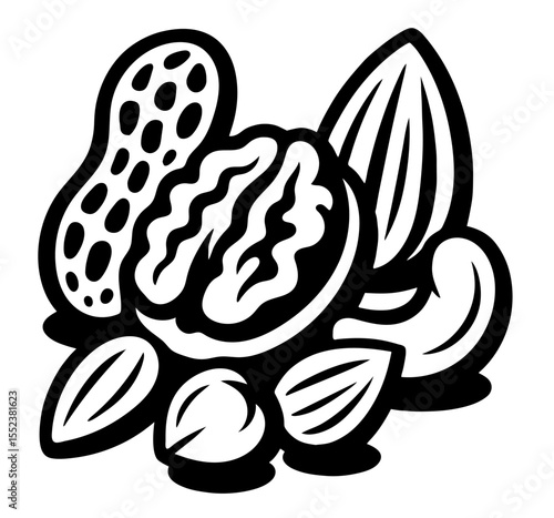 A close up of nuts and seeds on a white background