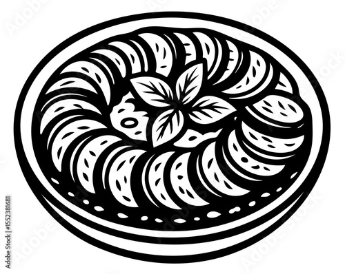 A plate of food with a leafy green garnish
