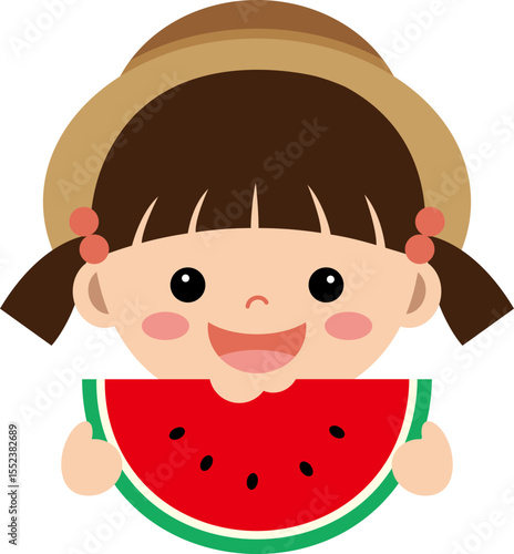 수박을 들고 있는 여자 아이