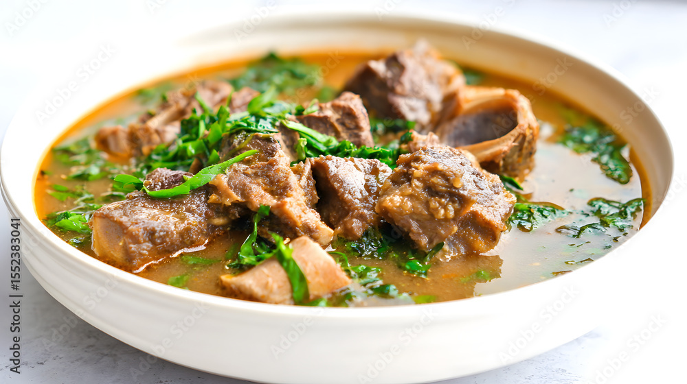 Steaming Bowl of Delicious Nigerian Pepper Soup with Fresh Herbs and Tender Meat Chunks Steaming Bowl of Delicious Nigerian Pepper Soup with Fresh Herbs and Tender Meat Chunks