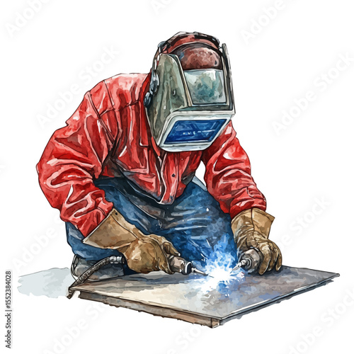 Welding Gear, watercolor drawing vector, isolated on a white background.