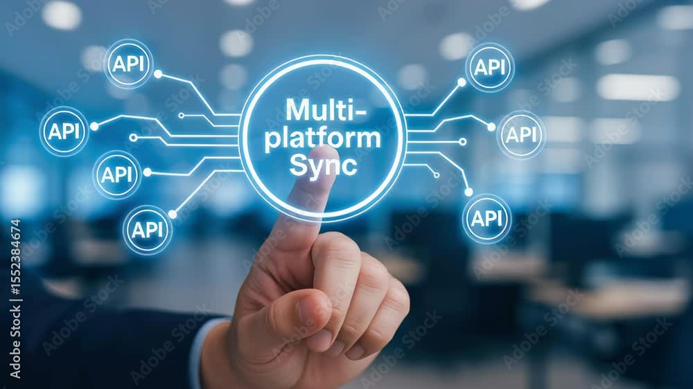 Multi platform sync concept with automatic ai integration and tas technology enhancing connectivity and data exchange modern office environment Multi platform sync concept with automatic ai integration and tas technology enhancing connectivity and data exchange modern office environment
