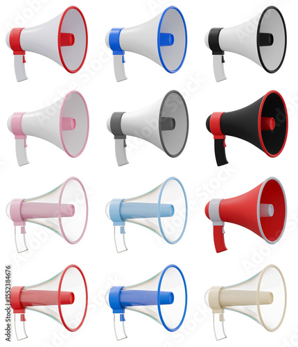 3D 메가폰 아이콘 세트 일러스트 / 3D Megaphone Icon Set Illustration