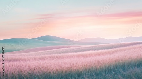 Pastel wheat field with gentle slopes and soft sky