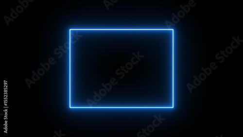 Glowing blue neon square against dark backdrop modern digital art illustration abstract geometric shape represents technology and futuristic design concepts