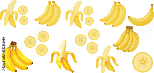 Watercolor Banana Fruit Illustration Hand-Painted Tropical Yellow Banana for Organic Food and Healthy Diet Design | Generative AI