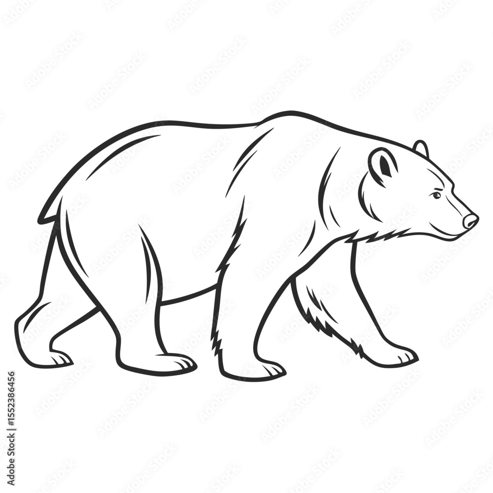 Obraz premium Vector illustration of a walking bear in black and white outline suitable for design