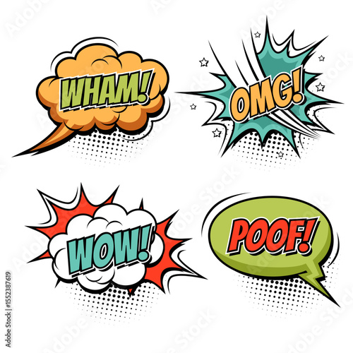 Various speech bubbles with words