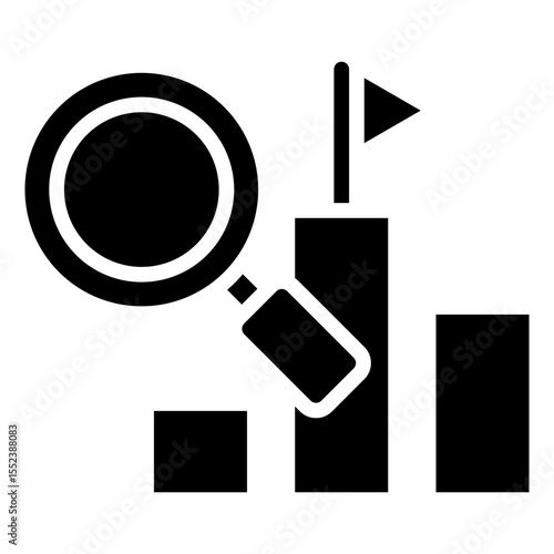 Analysis and target achievement icon are shown on a graphic chart that increases in financial, profit, or industrial business scale.
