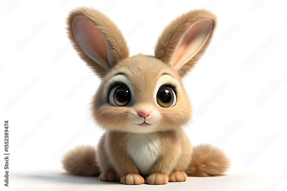Fototapeta premium An adorable fluffy baby bunny cartoon character with big eyes is isolated on white background