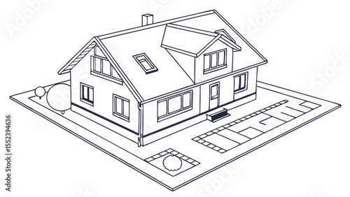 Architectural House Design Detailed Blueprint Illustration