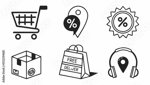 E-commerce Shopping Cart Icons Free Delivery, Discounts & Support