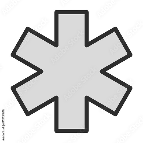 Asterisk Star Icon. Six pointed mark, symbol, note, reference, medical emergency, life star, health, care, first aid. Editable vector line icon