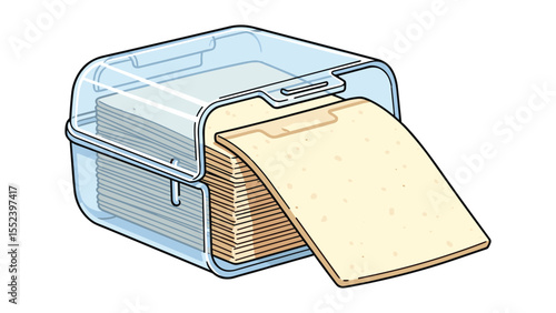 Stack of cheese slices in a clear plastic container, deli fresh cheese product packaging