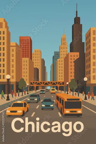 Chicago Iconic Streets at Sunset