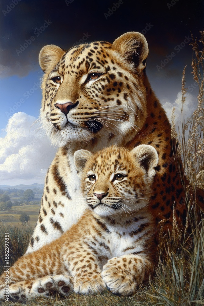 Leopard Mother and Cub in the Wild Leopard Mother and Cub in the Wild