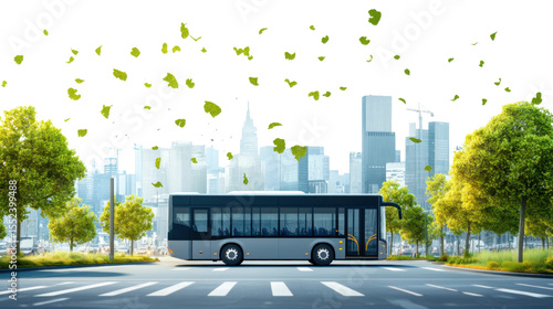 Sustainable mobility electric bus gliding through urban streets for eco-friendly public transportation isolated on white background