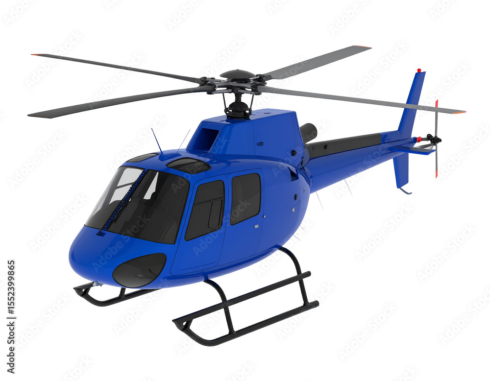 Fototapeta premium A vibrant blue helicopter, sleek design, powerful rotor blades, and a sophisticated cockpit