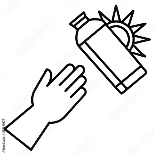 Minimalist line art icon of a hand applying sunscreen for protection