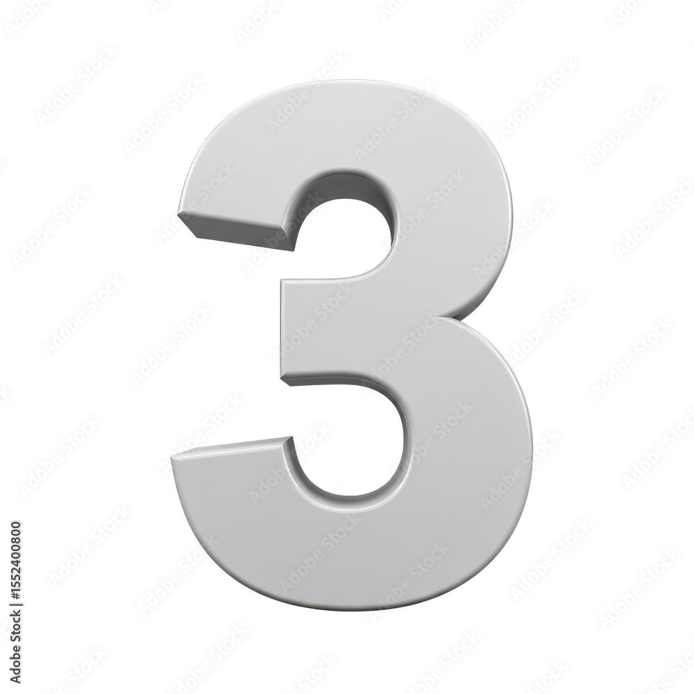 Fototapeta premium 3d Render of Number Three Isolated on Transparent Background