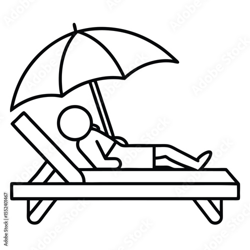 black  and white- inear icon of person on sunbed umbrella
