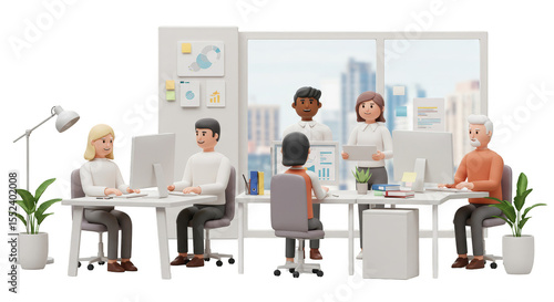 3d Render Office Team People in Meeting at Transparent Background