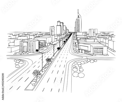 Line Art of Al Maktoum Road, Dubai