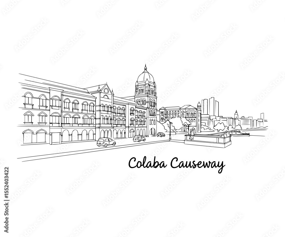 Fototapeta premium Line Art of Colaba Causeway, Mumbai