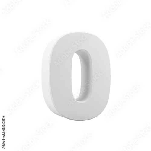 3d Rendering White Number Zero Numerical Symbol with Transparent Background