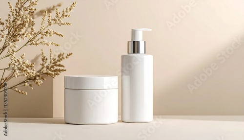 Wallpaper Mural Elegant white skincare products displayed with dried flowers and soft light Torontodigital.ca