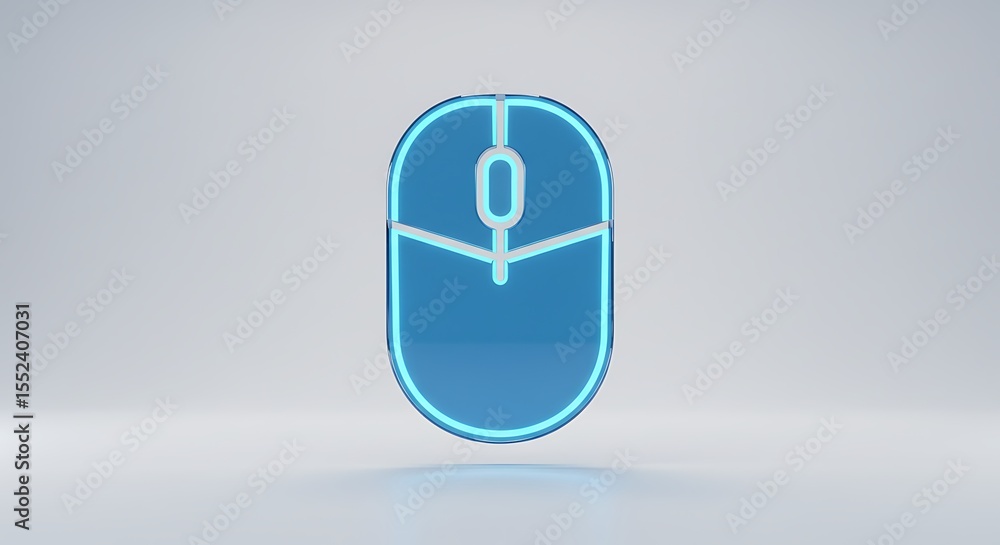 Blue computer mouse icon with neon light effect on a light gray background. Blue computer mouse icon with neon light effect on a light gray background.