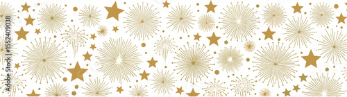 Holiday banner, gold fireworks border, Christmas background