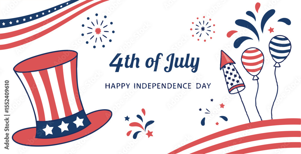 Obraz premium 4th of July Independence Day Celebration – Flat Patriotic Vector Illustration