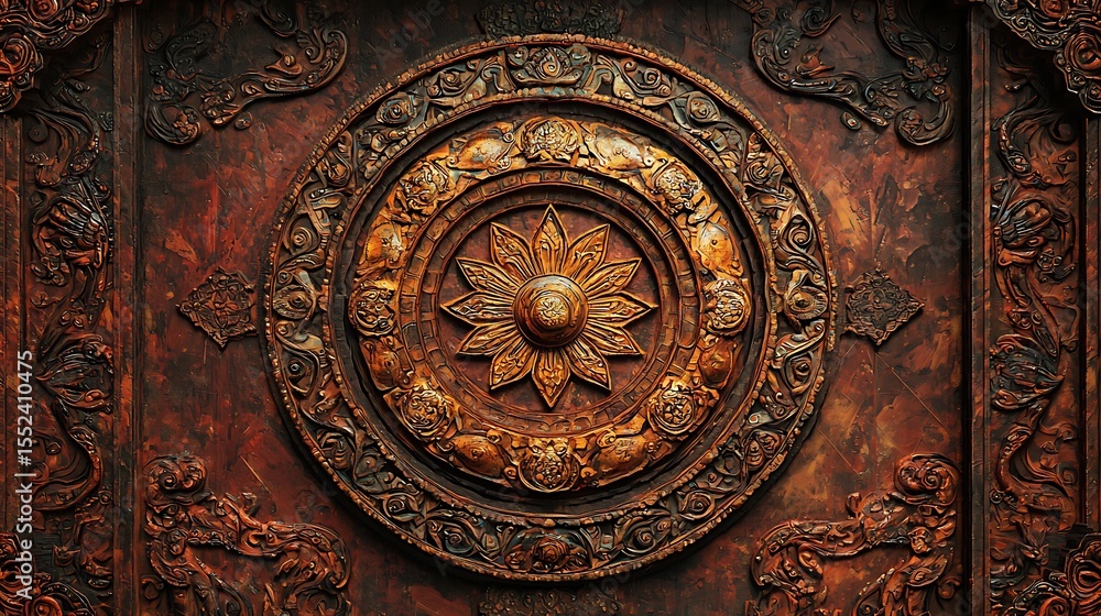 Obraz premium Ornate circular design on rusty metal