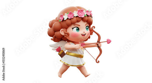 Cute Cartoon Cupid with Arrow 3D Render on Transparent Background