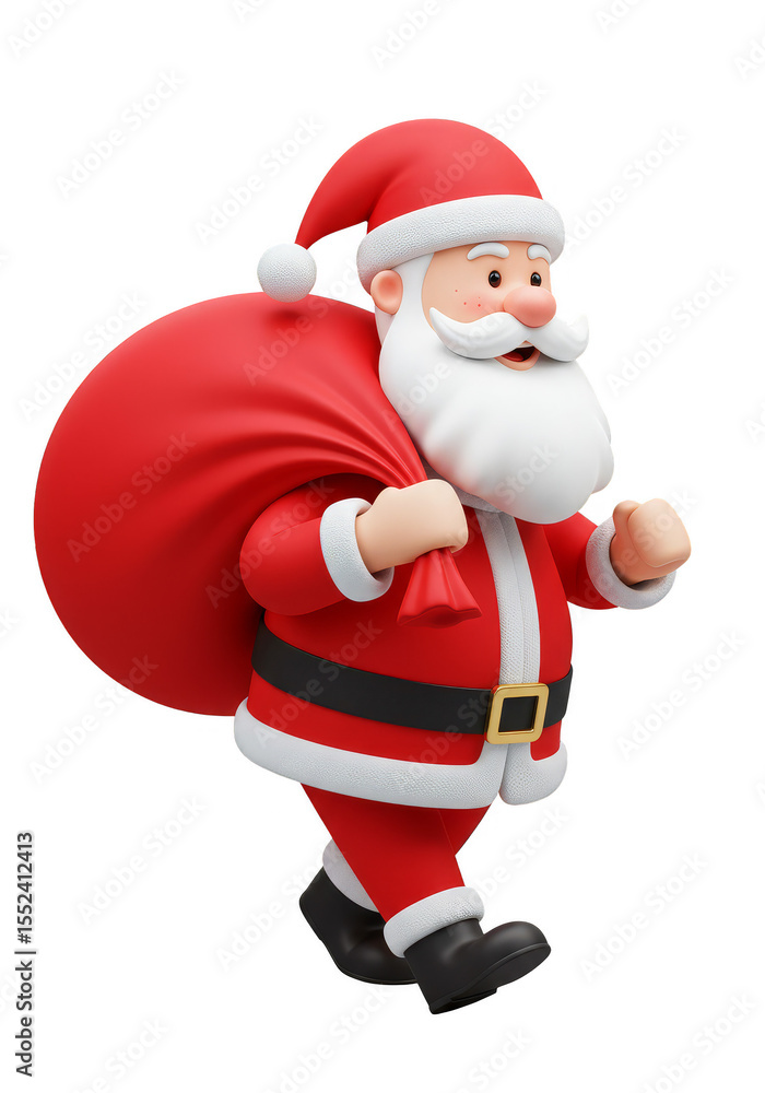 Cartoon Santa Claus 3D Character with Red Bag Isolated Illustration Cartoon Santa Claus 3D Character with Red Bag Isolated Illustration