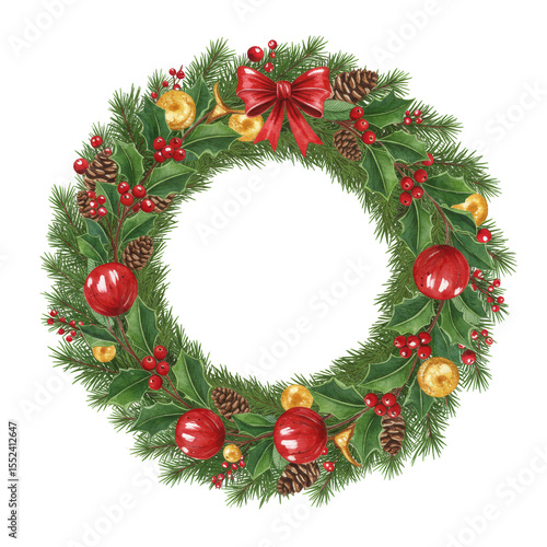 Wallpaper Mural Christmas Holiday Wreath Illustration with Red Bow Pinecone Ornaments Torontodigital.ca