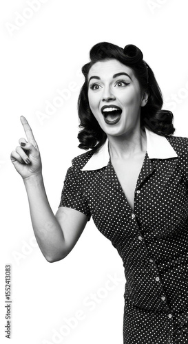 Excited Retro Woman Pointing Upward Transparent Background Design