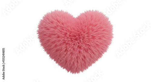 Fluffy Pink Heart 3D Rendering Valentines Holiday Transparent Background