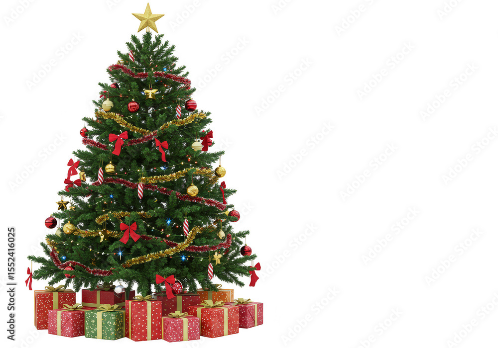 Festive Christmas Tree with Gifts and Decorations Isolated Illustration Festive Christmas Tree with Gifts and Decorations Isolated Illustration