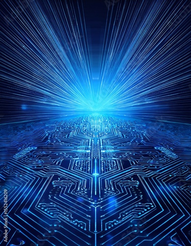 glowing circuit board in perspective, blue tones, tech concept”_ 